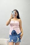 Aksesuarlı Straplez Bluz Pembe - 41709.1594.