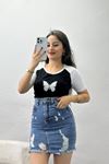 Reglan Kol Baskılı Crop Kompak Penye Beyaz - 90998.1878.