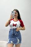 Reglan Kol Baskılı Crop Kompak Penye Kırmızı - 90998.1878.