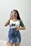 Reglan Kol Baskılı Crop Kompak Penye Yeşil - 90998.1878.
