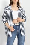 Çizgili Oversize Gömlek Lacivert - 41455.1934.