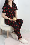 Milan Kumaş Düğmeli Pijama Takımı Siyahkırmızı1 - 750.1287.