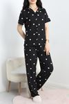 Milan Kumaş Düğmeli Pijama Takımı Siyahbenek - 750.1287.
