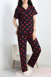 Milan Kumaş Düğmeli Pijama Takımı Lacikırmızı1 - 750.1287.