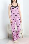 Milan Kumaş Dantelli Pijama Takımı  Lila - 50598.1857.