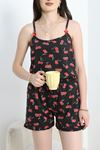 Çapraz Askı Süprem Şortlu Pijama Takımı Siyahkiraz - 50195.1857.