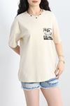 Baskılı Oversize Tişört Bejsiyah - 40649.1872.