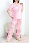 Milan Kumaş Düğmeli Pijama Takımı Pembeçizgili1 - 750.1287.