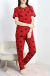 Manşetli Süprem Alt Üst Aynı Pijama Takımı Bordosiyah - 50673.1961.