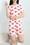 Alt Üst Aynı Viskon Şortlu Pijama Takımı Beyazkırmızı - 50700.1961.