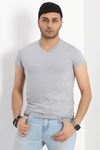 Erkek Slim Fit Kısa Kol V Yaka Body Gri - 19955.200.