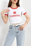 Baskılı Crop Tişört Beyaz - 41343.1856.