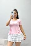 Dalgıç Kumaş Belden Oturtmalı Bluz Pembe - 70418.1964.