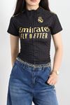 Yarım Fermuar Baskılı Crop Body Siyahsarı - 70548.1856.