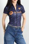 Yarım Fermuar Baskılı Crop Body Lacivert - 70548.1856.