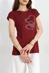 Kalp İşlemeli Viskon Bluz Bordo - 70486.599.