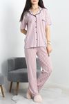 Viskon Düğmeli Pijama Takımı Pembegri - 50682.1048.