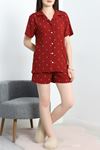 Milan Kumaş Şortlu Düğmeli Pijama Takımı Bordobenek - 277.1287.