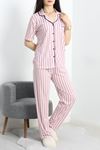 Viskon Düğmeli Pijama Takımı Lilabeyaz - 50682.1048.