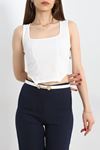 Kare Yaka Crop Atlet Beyaz - 3939.1595.