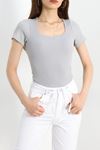 Çerçeve Yaka Crop Body Gri - 70538.1388.