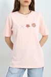 Lüx Penye Oversize Tişört Tozpembe - 30531.1878.