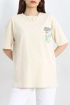 Baskılı Oversize Tişört Bejyeşil - 40637.1872.