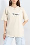 Baskılı Oversize Tişört Bejlaci - 40637.1872.