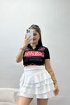 Yarım Fermuar Baskılı Crop Body Siyah - 70548.1856.
