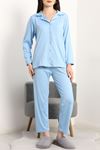 Milan Düğmeli Pijama Takımı Mavi - 50728.1929.