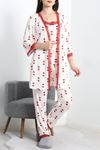 Milan Kumaş 3'Lü Pijama Set Beyazkırmızı - 50147.1857.