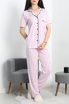 Viskon Düğmeli Pijama Takımı Lilaçizgili - 50682.1048.