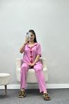 Fiyonk Nakışlı Biyeli Viskon Pijama Takımı  Pembe - 40565.1857.