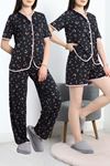 Milan 3'Lü Pijama Takımı Seti Siyahpembe - 50596.1857.
