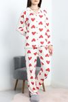 Milan Düğmeli Pijama Takımı Beyazkırmızı - 50728.1929.