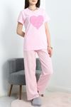 Desenli Pijama Takımı Pembe1 - 130.1287.