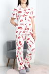 Pegasus Fırfırlı Düğmeli Pijama Takımı Beyazkırmızı - 671.1287.