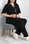 Süprem Büyük Beden Düğmeli Pijama Takımı Siyah - 50717.1950.