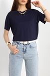 Bisiklet Yaka Oversize Tişört Lacivert - 70618.1019.