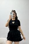 Kalp Nakış Taşlı Bluz Siyah - 70631.1019.