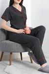 Düğmeli Süprem Pijama Takımı Koyuantrasit - 41830.1048.