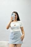 Asimetrik Yaka Kalp Detaylı Bluz Beyaz - 70617.1019.