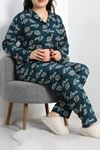 Süet Büyük Beden Düğmeli Pijama Takımı Yeşil - 51125.1950.