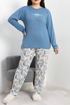 Viskon Büyük Beden Pijama Takımı Mavikahve - 50727.1049.