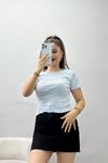 Çizgili Overlok Detaylı Tişört Bebemavi - 90346.1567.