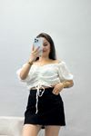 Bürümcük Kumaş Büzgülü Bluz Beyaz - 70639.1567.