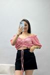 Bürümcük Kumaş Büzgülü Bluz Pembe - 70639.1567.