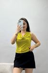 Degaje Yaka Drapeli Bluz Yağyeşili - 70643.1949.
