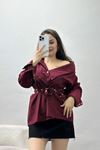 Kayık Yaka Gömlek Bordo - 90069.1916.