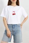 Baskılı Oversize Lüx Penye Tişört Beyazkiraz - 41305.0034.